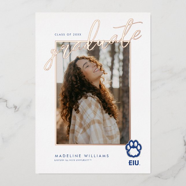 Invitación Con Relieve Metalizado Paw Print de los Panthers de Eastern Illinois & EI (Anverso)