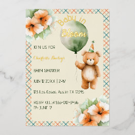 Invitación Con Relieve Metalizado Peach Blue Beige Pastel Plaid