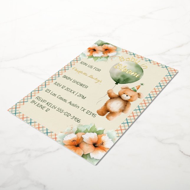 Invitación Con Relieve Metalizado Peach Blue Beige Pastel Plaid (girado)