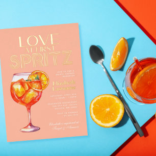 Invitación Con Relieve Metalizado Peach Love a primera Spritz Despedida de soltera