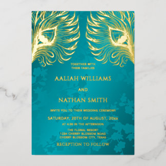 Invitación Con Relieve Metalizado Peacock Feather Jewel Tone Gold Wedding 
