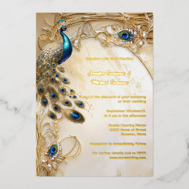Invitación Con Relieve Metalizado Peacock real Relieve metalizado vintage plumas art