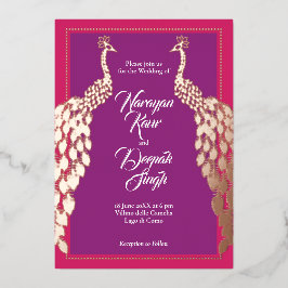 Invitación Con Relieve Metalizado Peacocks de oro doble