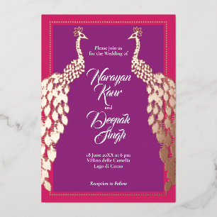 Invitación Con Relieve Metalizado Peacocks de oro doble