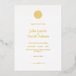 Invitación Con Relieve Metalizado Pearl Swan Mandala Boda Minimalista