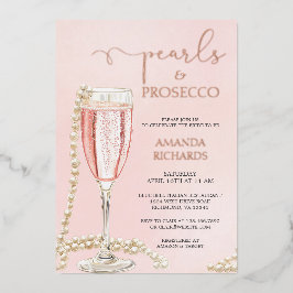 Invitación Con Relieve Metalizado Pearls y Prosecco Rosa de oro
