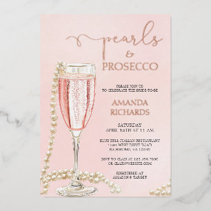 Invitación Con Relieve Metalizado Pearls y Prosecco Rosa de oro