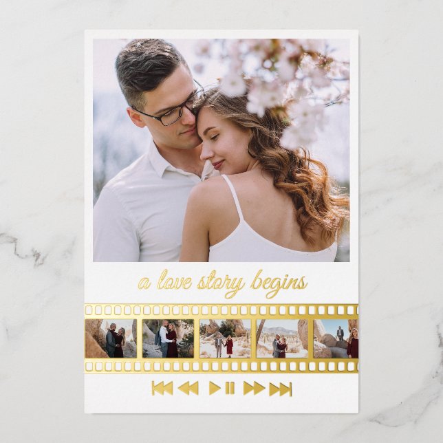 Invitación Con Relieve Metalizado Película Collage de seis fotos (Anverso)