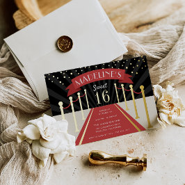 Invitación Con Relieve Metalizado Película de alfombras rojas de Hollywood Teme dulc