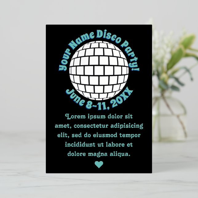 Invitación Con Relieve Metalizado Pelota retro disco de plata PERSONALIZADA (Anverso de pie)