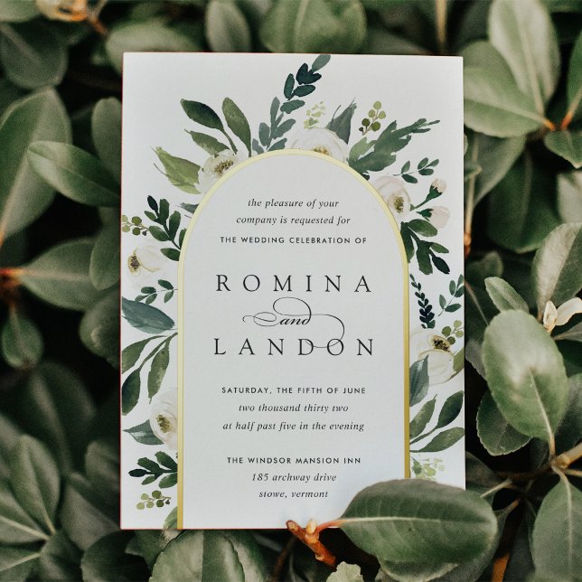 Invitación Con Relieve Metalizado Peonía blanca | Boda del arco floral (Subido por el creador)