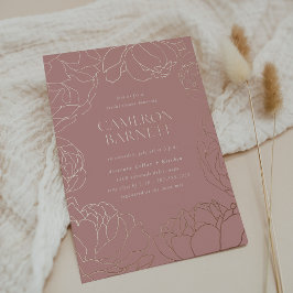 Invitación Con Relieve Metalizado Peony Garden Pink Floral Brillante