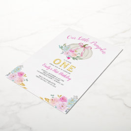 Invitación Con Relieve Metalizado Pequeña Calabaza Chicas de Oro de Cumpleaños