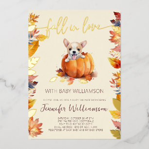 Invitación Con Relieve Metalizado Pequeña calabaza suave caída de cachorro enamorada