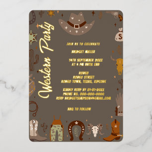Invitación Con Relieve Metalizado pequeña fiesta de barbacoa occidental neutral en c