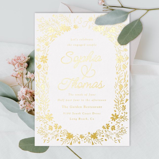 Invitación Con Relieve Metalizado Pequeña fiesta de compromiso de pareja floral (Subido por el creador)