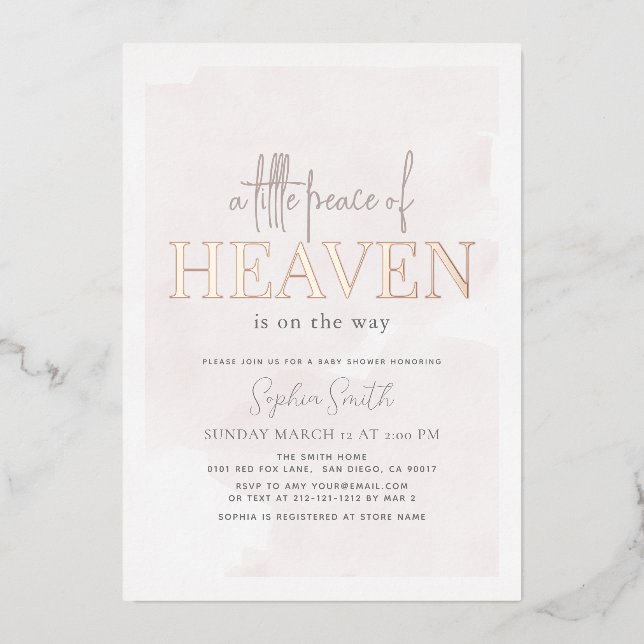 Invitación Con Relieve Metalizado Pequeña paz del cielo rosa Chica Baby Shower (Anverso)