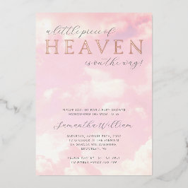 Invitación Con Relieve Metalizado Pequeña pieza del cielo nubes Chica Baby Shower