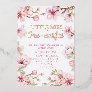 Invitación Con Relieve Metalizado Pequeña Señorita Maravillosa Cumpleaños 1er Cumple