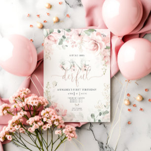 Invitación Con Relieve Metalizado Pequeña Señorita Onederful Girl Primera Cumpleaños