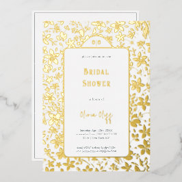 Invitación Con Relieve Metalizado Pequeñas flores ducha de novia