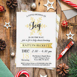 Invitación Con Relieve Metalizado Pequeño Grupo De Navidades Alegres Baby Shower Rea