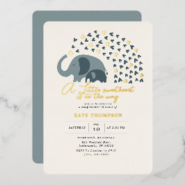 Invitación Con Relieve Metalizado Pequeño novio elefante Baby Shower Gold