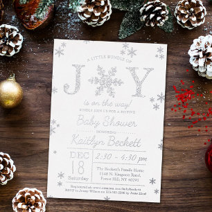 Invitación Con Relieve Metalizado Pequeño Paquete De Alegría Navidad Baby Shower Rea
