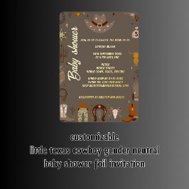 Invitación Con Relieve Metalizado pequeño textil vaquero género neutro ducha de bebé