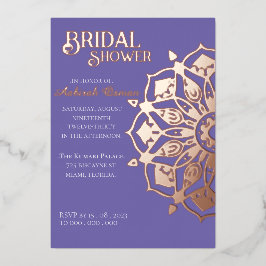 Invitación Con Relieve Metalizado Periwinkle GoldIndian Henna Mandala Bridal Shower