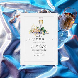 Invitación Con Relieve Metalizado Perlas elegantes y ducha de novia del Prosecco