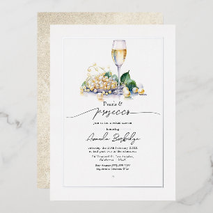 Invitación Con Relieve Metalizado Perlas elegantes y ducha de novia del Prosecco