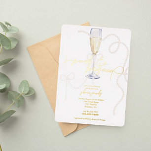 Invitación Con Relieve Metalizado Perlas, Petales + Prosecco Pearl Bridal Shower