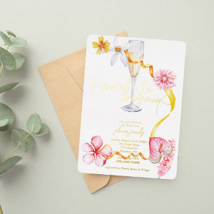 Invitación Con Relieve Metalizado Perlas, Pétalos + Prosecco   Despedida de soltera
