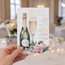 Invitación Con Relieve Metalizado Perlas y Prosecco Elegante Despedida de Soltera Fl