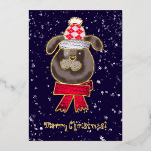 Invitación Con Relieve Metalizado Perro pequeño con gorra de punto y bufanda
