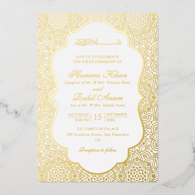 Invitación Con Relieve Metalizado Persian Girih Artistic Laced Islamic Wedding (Anverso)