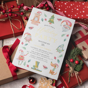Invitación Con Relieve Metalizado Personajes Navideños Lindos Fiesta de Vacaciones p