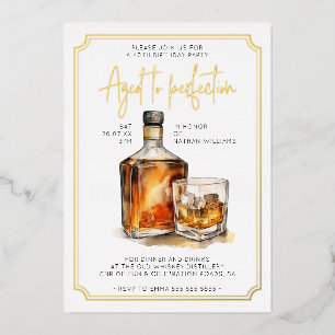 Invitación Con Relieve Metalizado Personalizable 40 cumpleaños Whiskey Real Gold