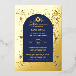 Invitación Con Relieve Metalizado Personalizable Bat Bar Mitzvah Evento, Elegante Mo