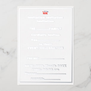 INVITACIÓN CON RELIEVE METALIZADO PERSONALIZABLE MODERNO ESTILO BLANCO VERIFICADO MA