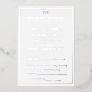 INVITACIÓN CON RELIEVE METALIZADO PERSONALIZABLE MODERNO ESTILO BLANCO VERIFICADO MA