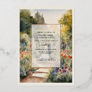 Invitación Con Relieve Metalizado Personalizado acuarela Chelsea Physic Boda Jardín