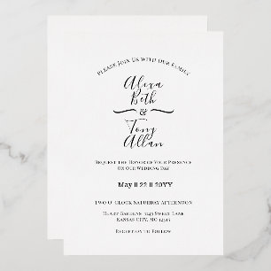 Invitación Con Relieve Metalizado Personalizado de tipos de letra cursiva clásico si