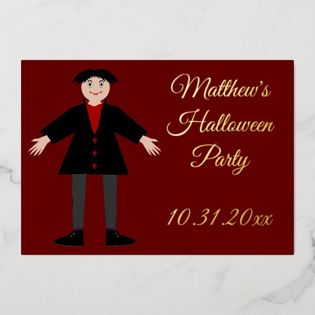 Invitación Con Relieve Metalizado Personalizado de vampiros de Halloween (Anverso)