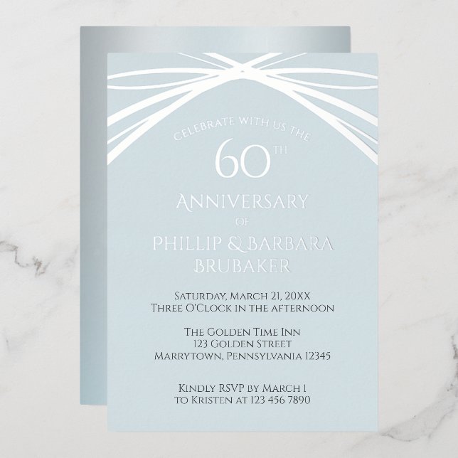 Invitación Con Relieve Metalizado Personalizado Diamond 60th Boda Aniversario Fiesta (Anverso/Reverso)