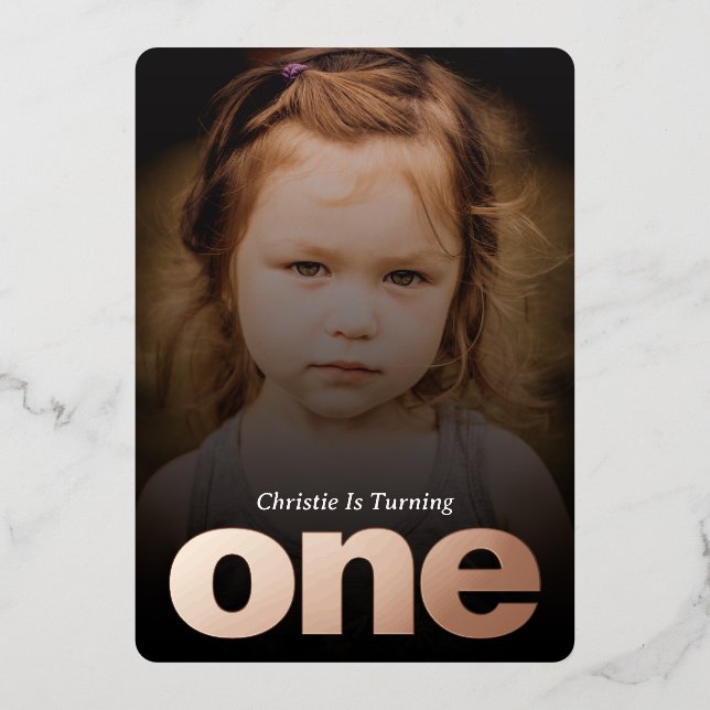 Invitación Con Relieve Metalizado Personalizado Foto Minimalista Primer Relieve meta (Anverso)