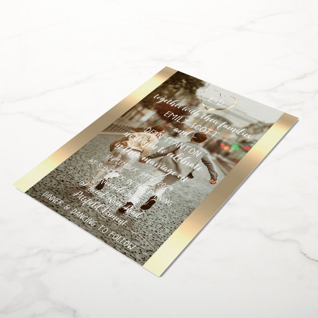 Invitación Con Relieve Metalizado Personalizado Foto Monograma Evento Heart Modern (girado)