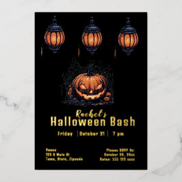 Invitación Con Relieve Metalizado Personalizado Halloween Jack-o-lantern