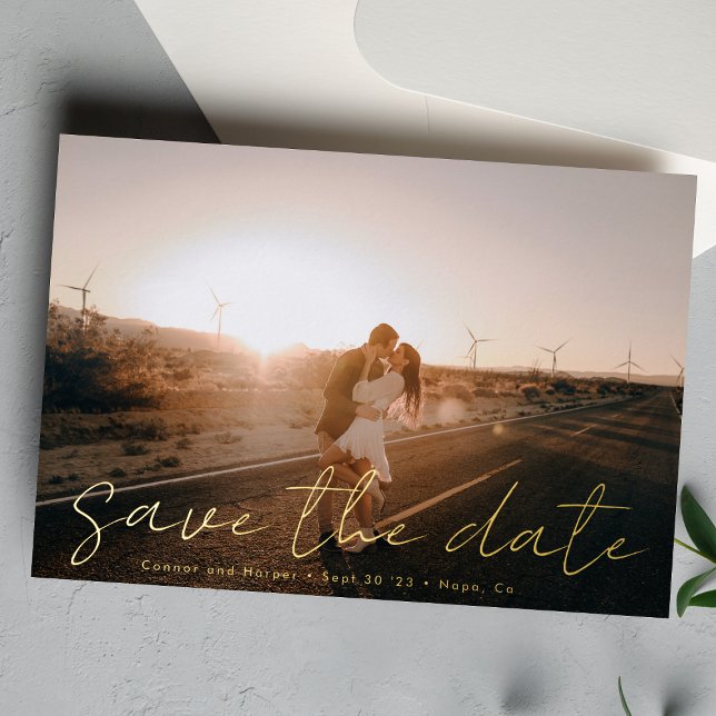 Invitación Con Relieve Metalizado Personalizado Nombres Modernos Foto Oro Guardar La (Subido por el creador)